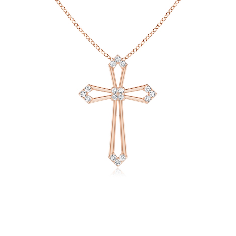 1mm GVS2 Pointed Open Cross Pendant with Diamond Accents in Rose Gold 