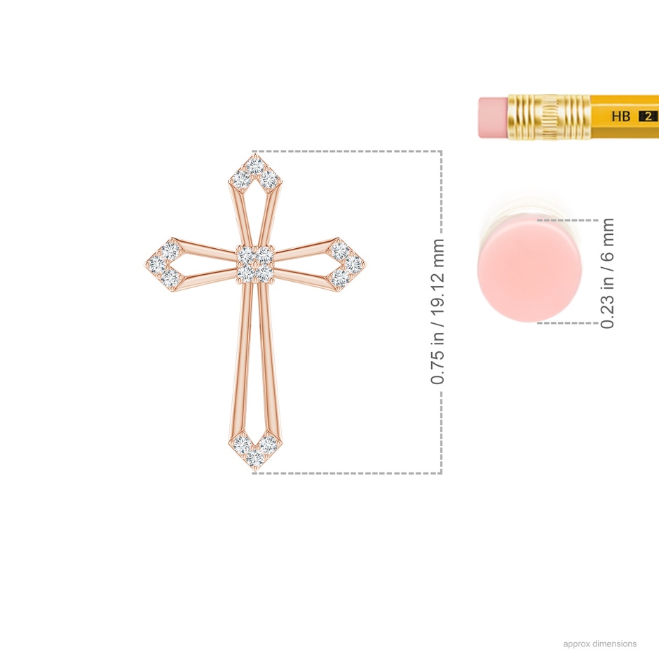1mm GVS2 Pointed Open Cross Pendant with Diamond Accents in Rose Gold ruler