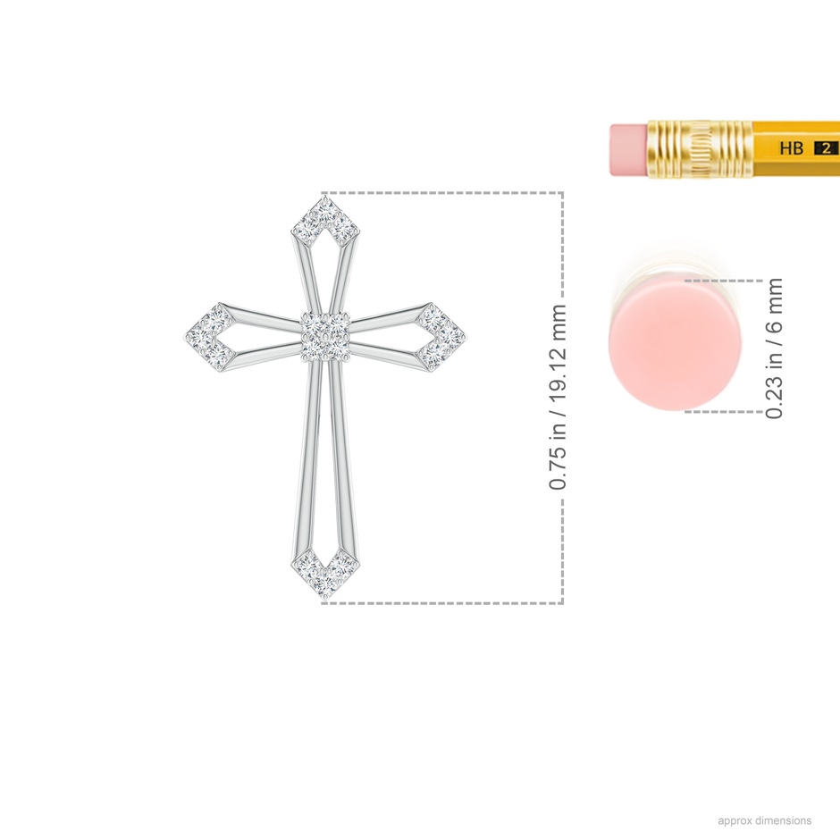 1mm GVS2 Pointed Open Cross Pendant with Diamond Accents in White Gold ruler