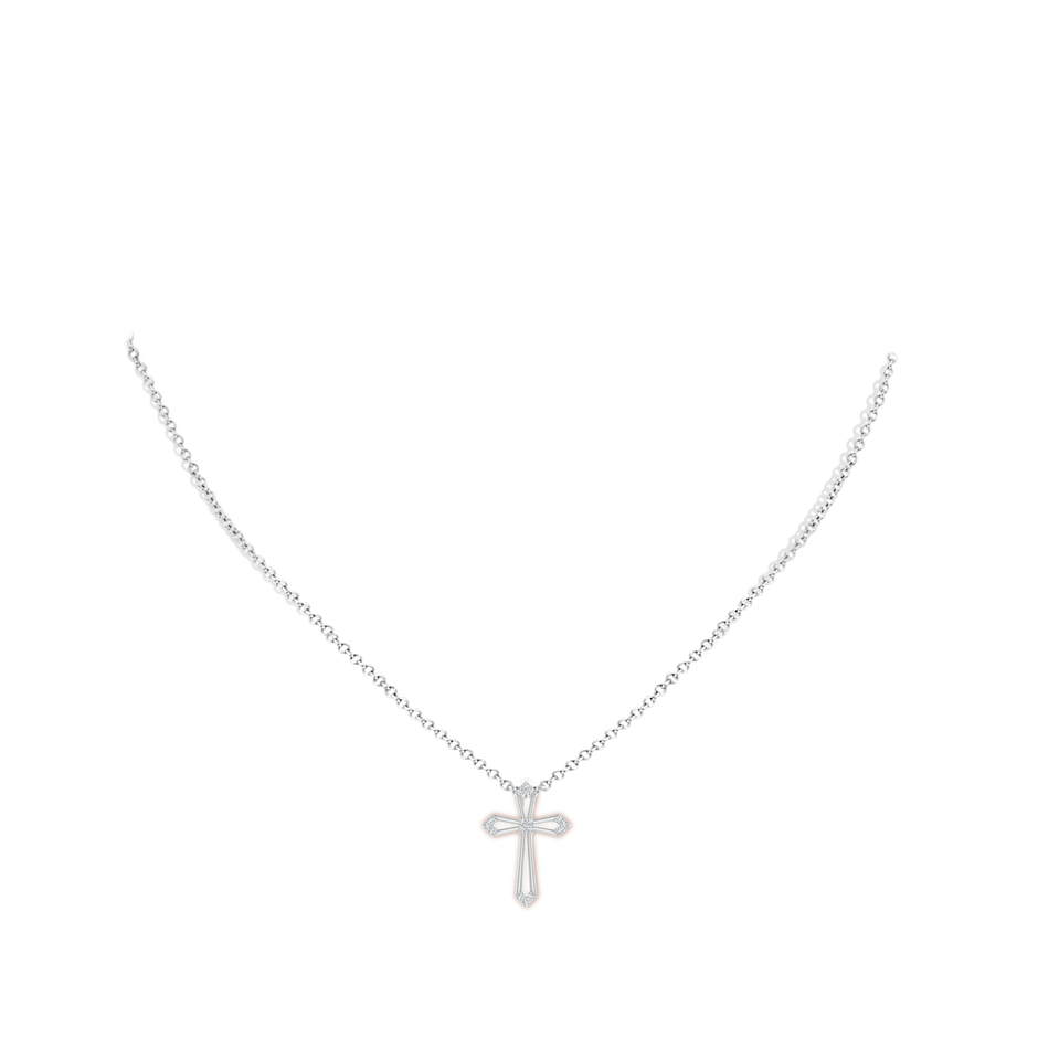 1mm GVS2 Pointed Open Cross Pendant with Diamond Accents in White Gold body-neck