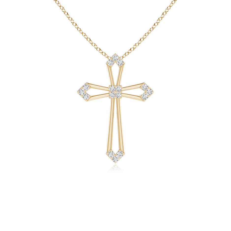 1mm GVS2 Pointed Open Cross Pendant with Diamond Accents in Yellow Gold 