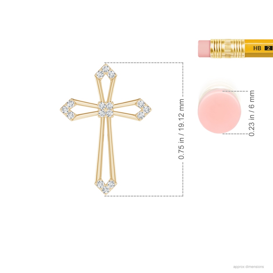 1mm GVS2 Pointed Open Cross Pendant with Diamond Accents in Yellow Gold ruler