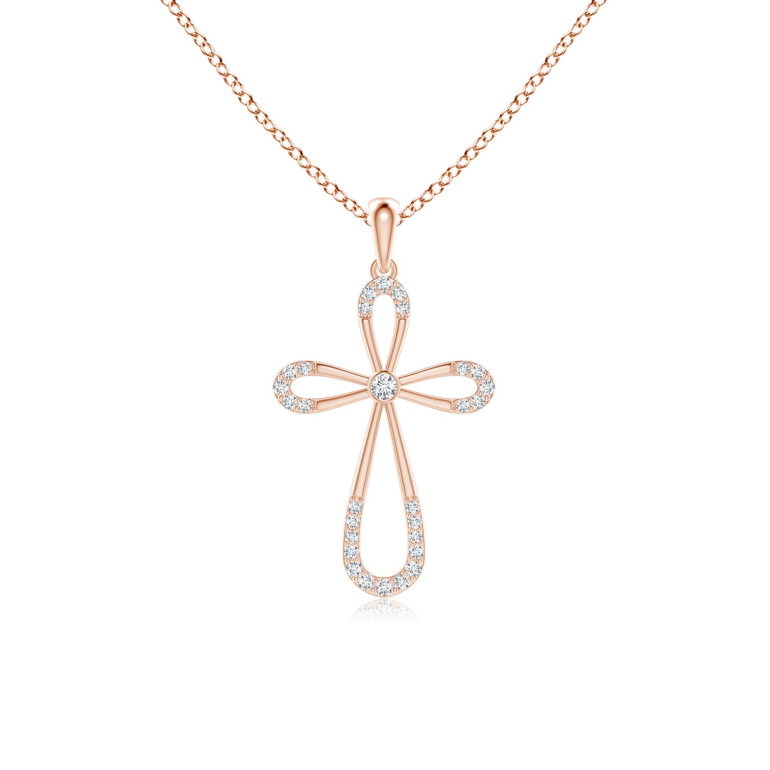 1.9mm GVS2 Diamond Infinity Bow Cross Pendant with Bezel-Set Accent in 18K Rose Gold