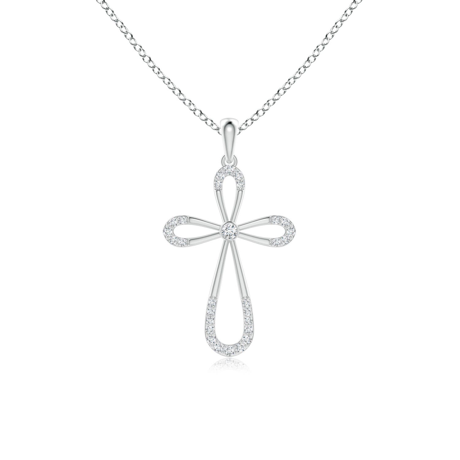 1.9mm GVS2 Diamond Infinity Bow Cross Pendant with Bezel-Set Accent in 18K White Gold