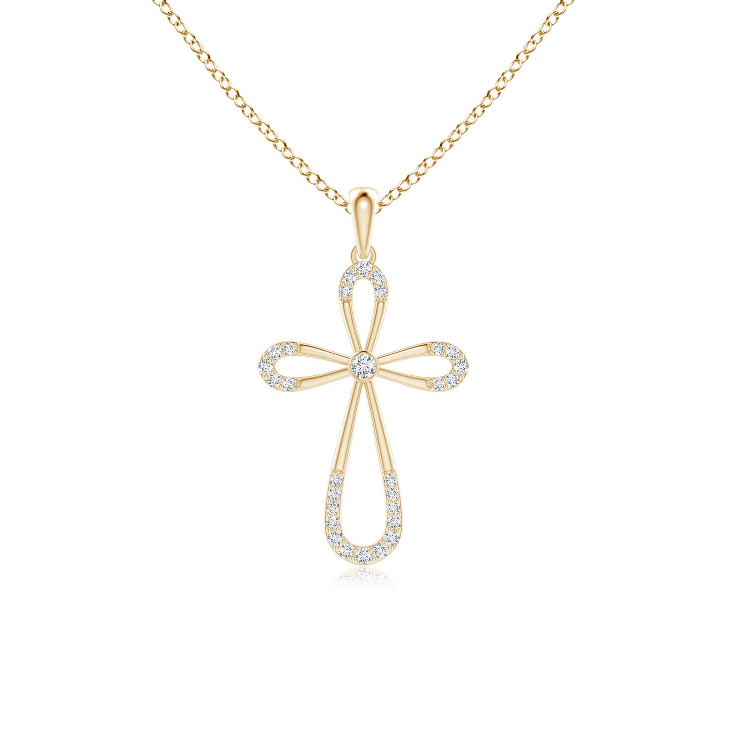 1.9mm GVS2 Diamond Infinity Bow Cross Pendant with Bezel-Set Accent in 18K Yellow Gold