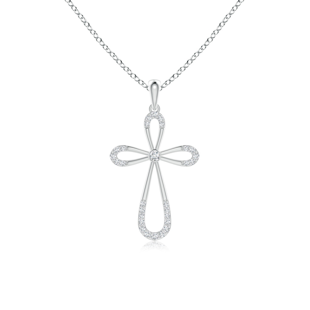 1.9mm GVS2 Diamond Infinity Bow Cross Pendant with Bezel-Set Accent in White Gold