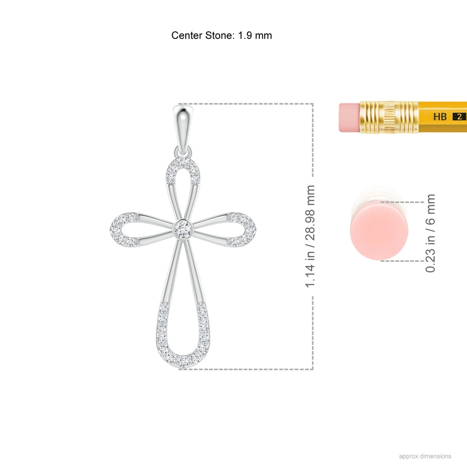 1.9mm GVS2 Diamond Infinity Bow Cross Pendant with Bezel-Set Accent in White Gold ruler