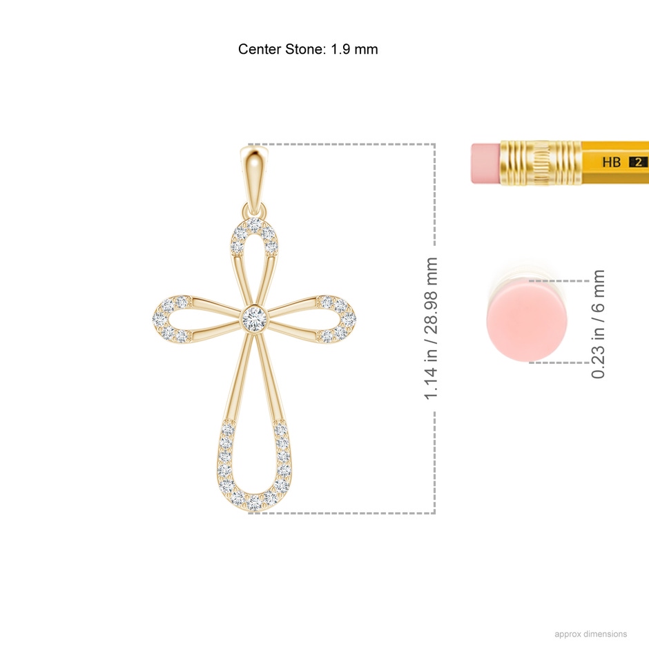 1.9mm GVS2 Diamond Infinity Bow Cross Pendant with Bezel-Set Accent in Yellow Gold ruler