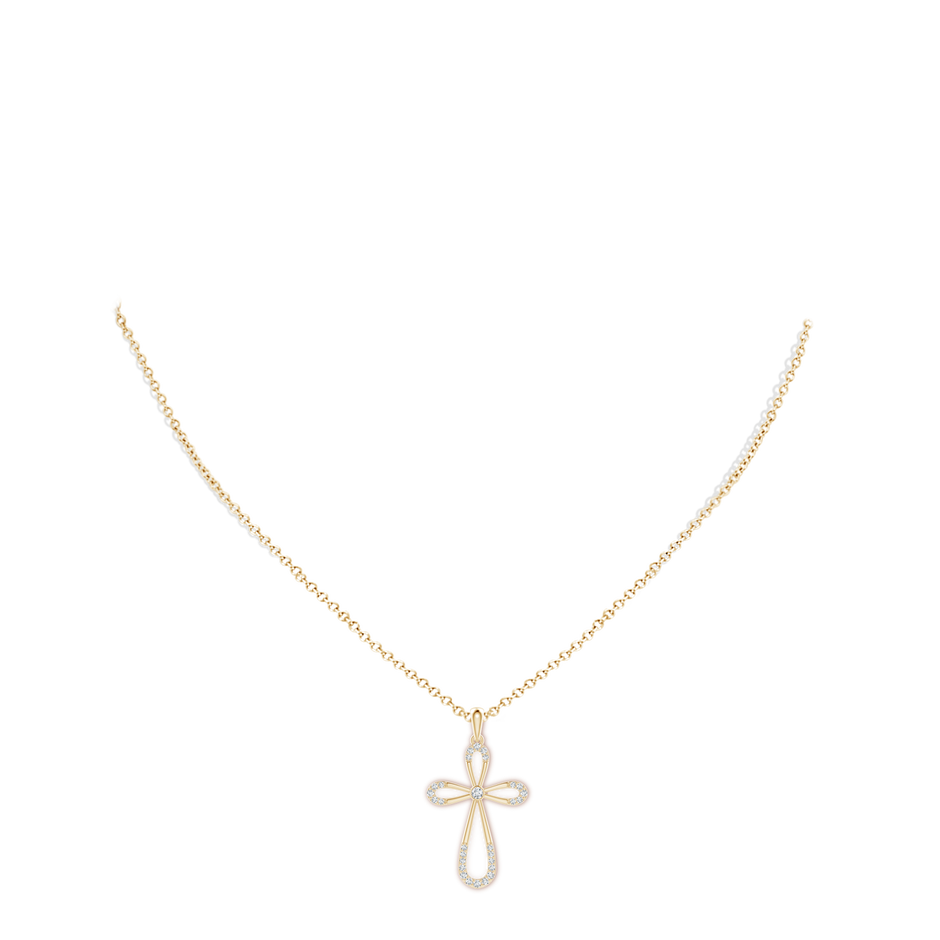 1.9mm GVS2 Diamond Infinity Bow Cross Pendant with Bezel-Set Accent in Yellow Gold pen