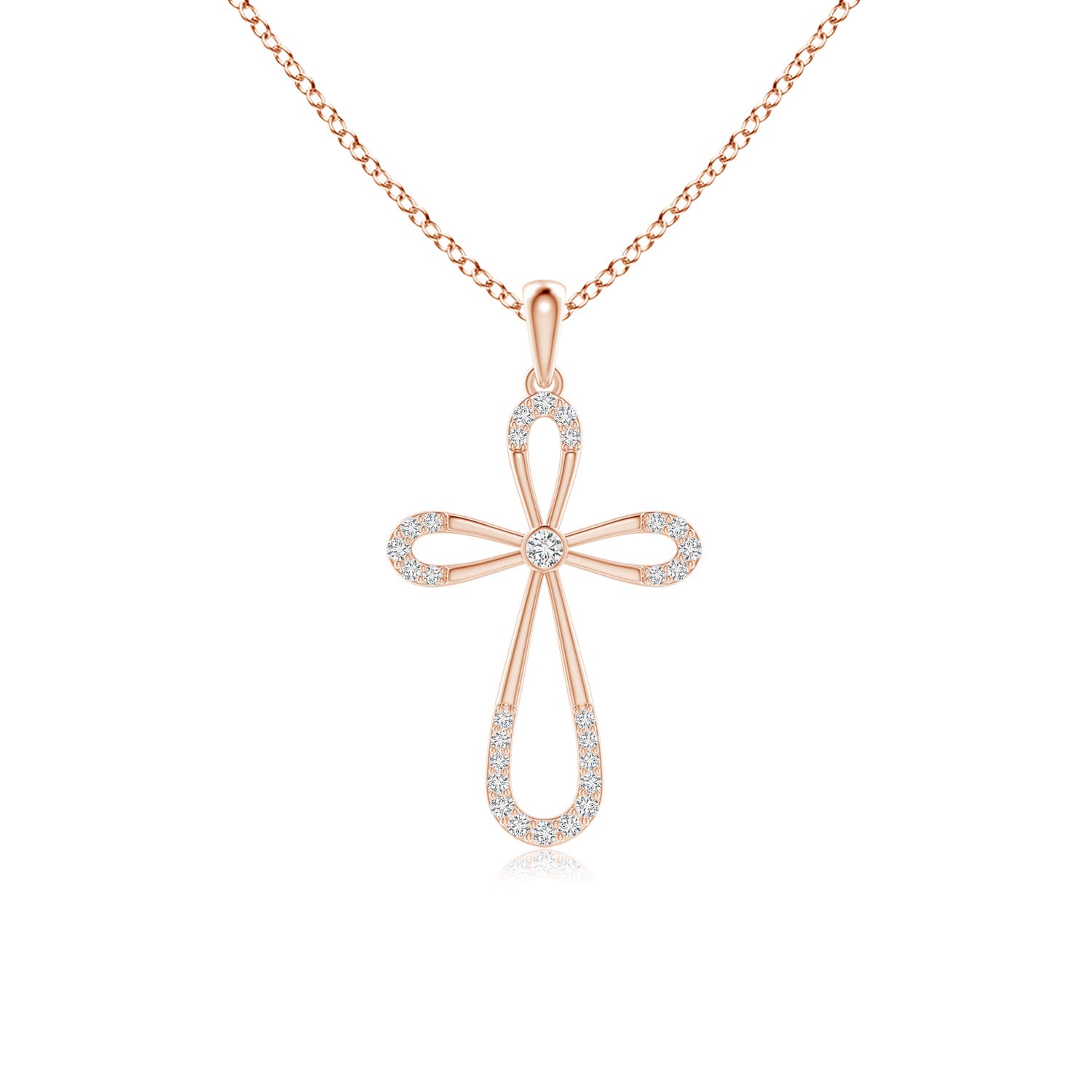 1.9mm HSI2 Diamond Infinity Bow Cross Pendant with Bezel-Set Accent in 18CT Rose Gold