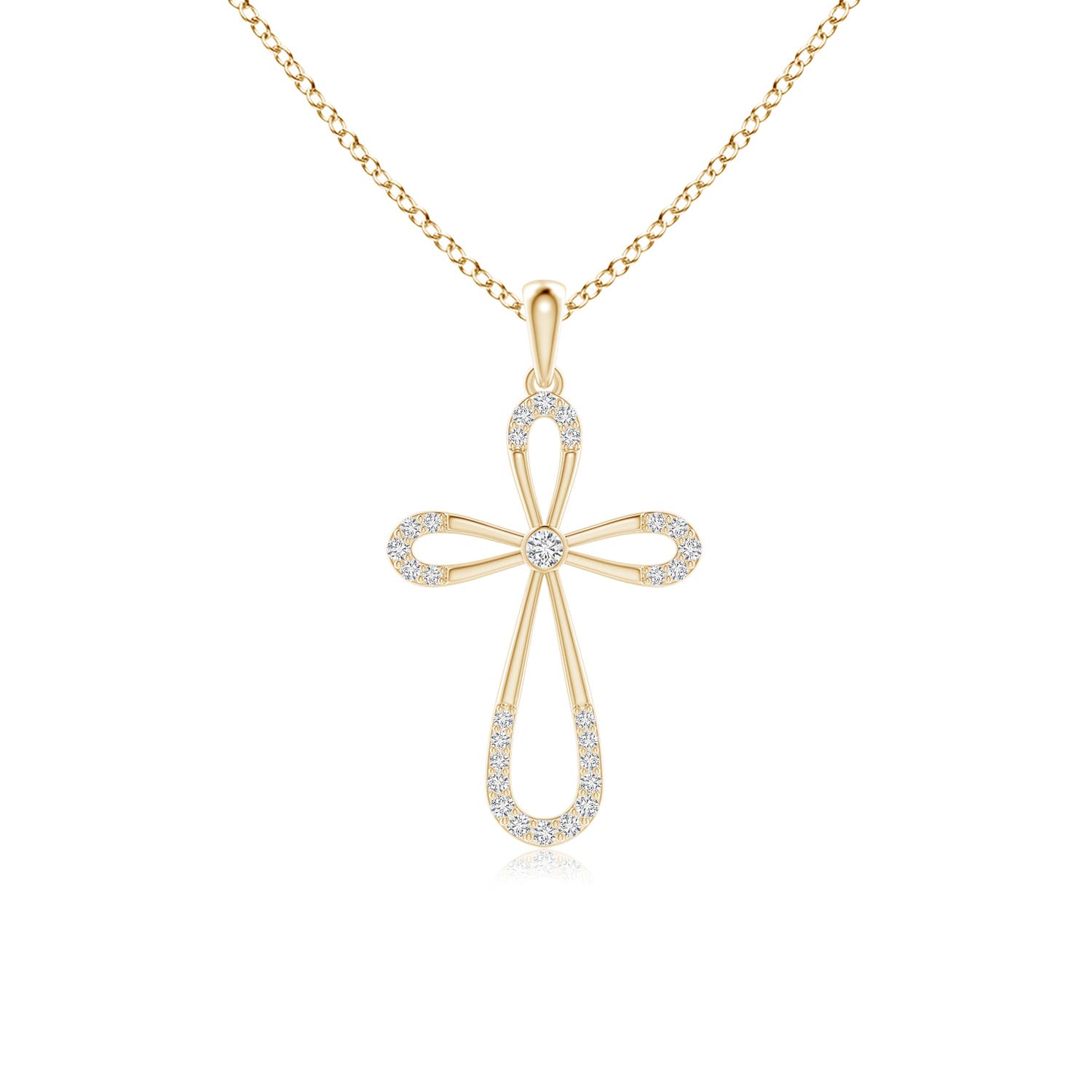 1.9mm HSI2 Diamond Infinity Bow Cross Pendant with Bezel-Set Accent in 18CT Yellow Gold
