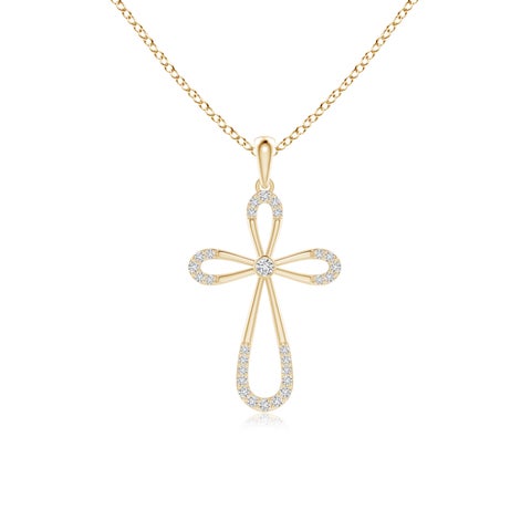 1.9mm HSI2 Diamond Infinity Bow Cross Pendant with Bezel-Set Accent in 18K Yellow Gold