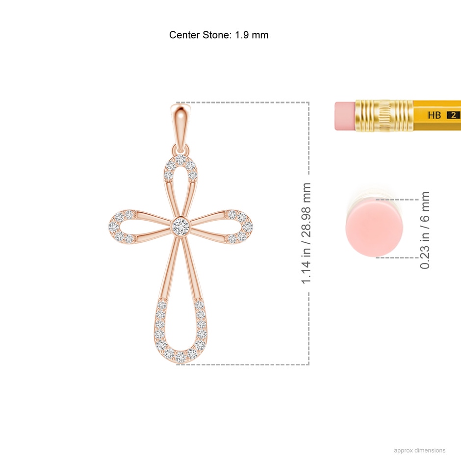 1.9mm HSI2 Diamond Infinity Bow Cross Pendant with Bezel-Set Accent in Rose Gold ruler