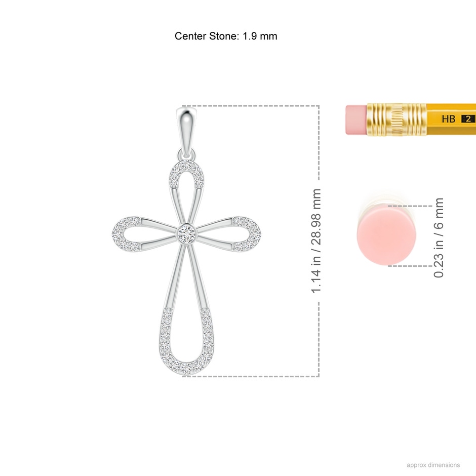 1.9mm HSI2 Diamond Infinity Bow Cross Pendant with Bezel-Set Accent in White Gold ruler