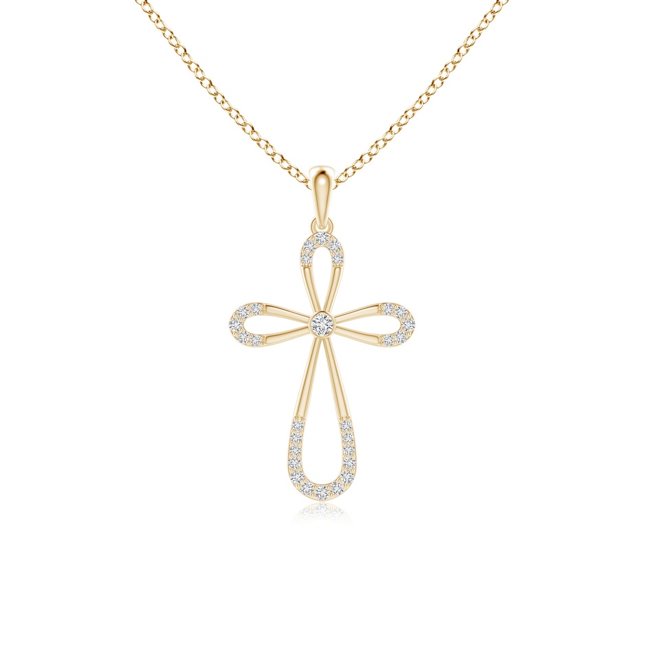 1.9mm HSI2 Diamond Infinity Bow Cross Pendant with Bezel-Set Accent in Yellow Gold 