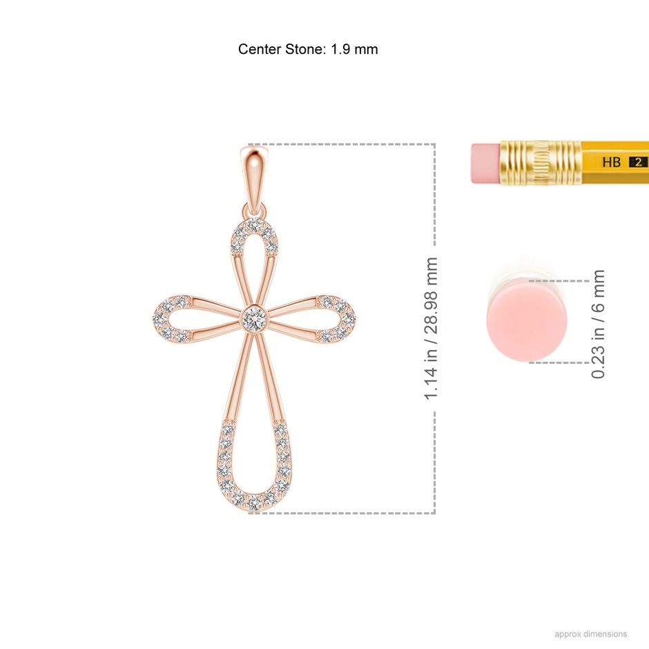 1.9mm IJI1I2 Diamond Infinity Bow Cross Pendant with Bezel-Set Accent in Rose Gold ruler