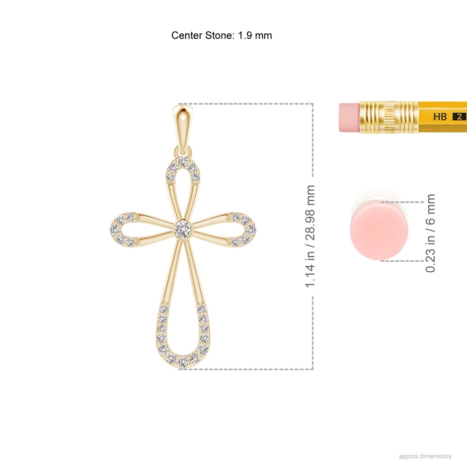 1.9mm IJI1I2 Diamond Infinity Bow Cross Pendant with Bezel-Set Accent in Yellow Gold ruler
