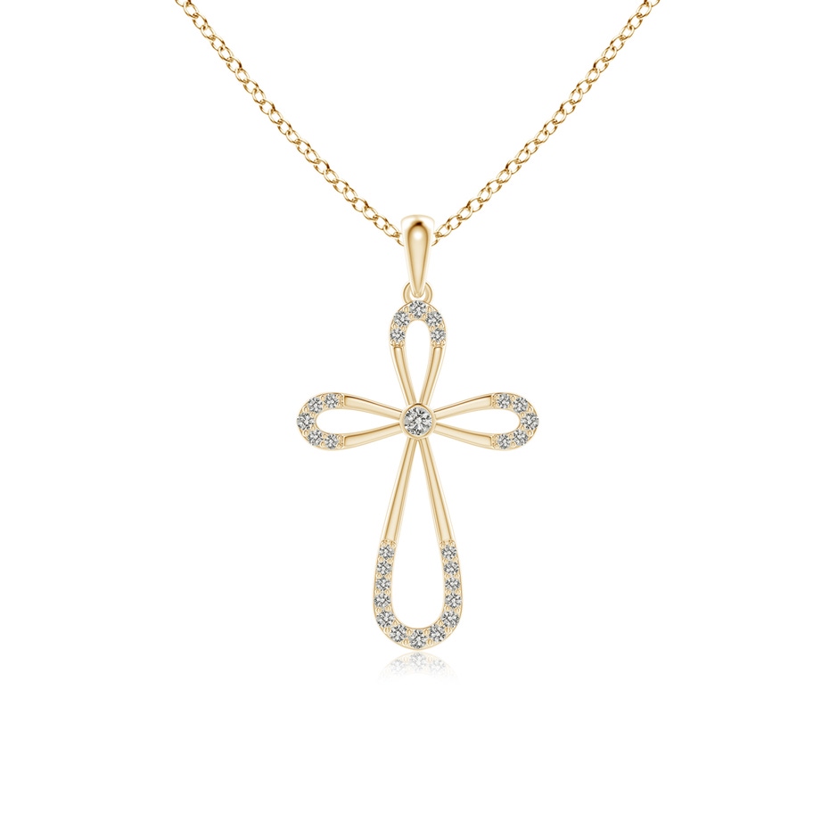 1.9mm KI3 Diamond Infinity Bow Cross Pendant with Bezel-Set Accent in Yellow Gold 