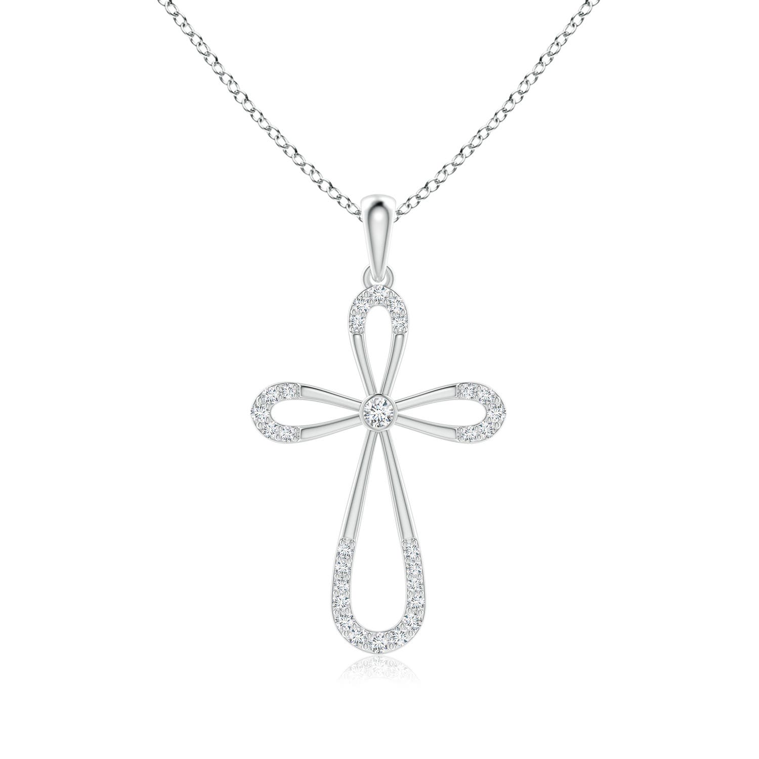 2.1mm GVS2 Diamond Infinity Bow Cross Pendant with Bezel-Set Accent in 18K White Gold