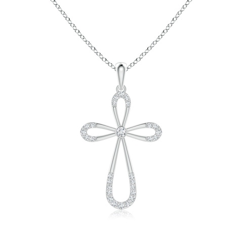 2.1mm GVS2 Diamond Infinity Bow Cross Pendant with Bezel-Set Accent in 18K White Gold