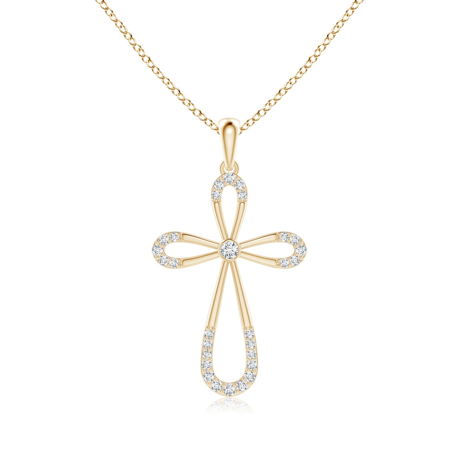 2.1mm GVS2 Diamond Infinity Bow Cross Pendant with Bezel-Set Accent in 18K Yellow Gold 