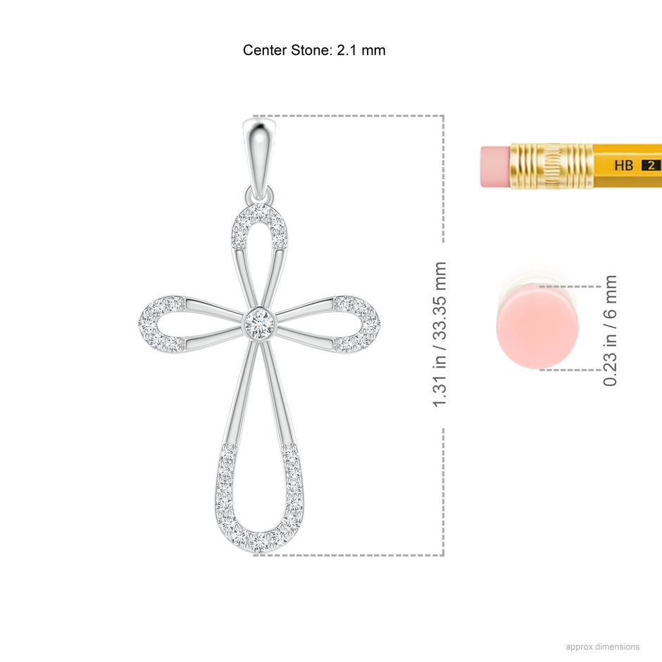 2.1mm GVS2 Diamond Infinity Bow Cross Pendant with Bezel-Set Accent in White Gold ruler