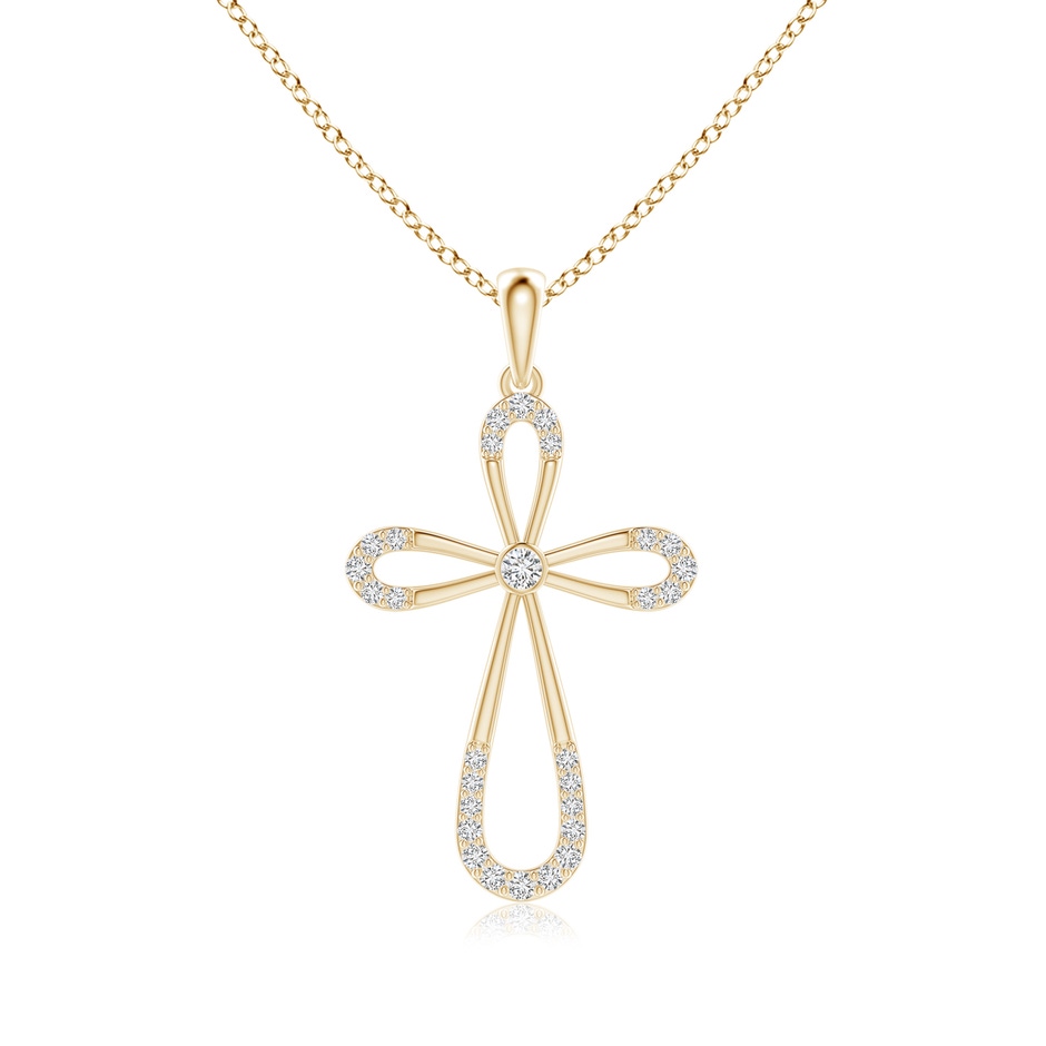 2.1mm HSI2 Diamond Infinity Bow Cross Pendant with Bezel-Set Accent in 18K Yellow Gold 
