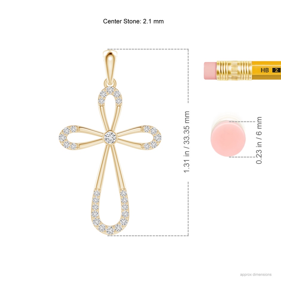2.1mm HSI2 Diamond Infinity Bow Cross Pendant with Bezel-Set Accent in 18K Yellow Gold ruler