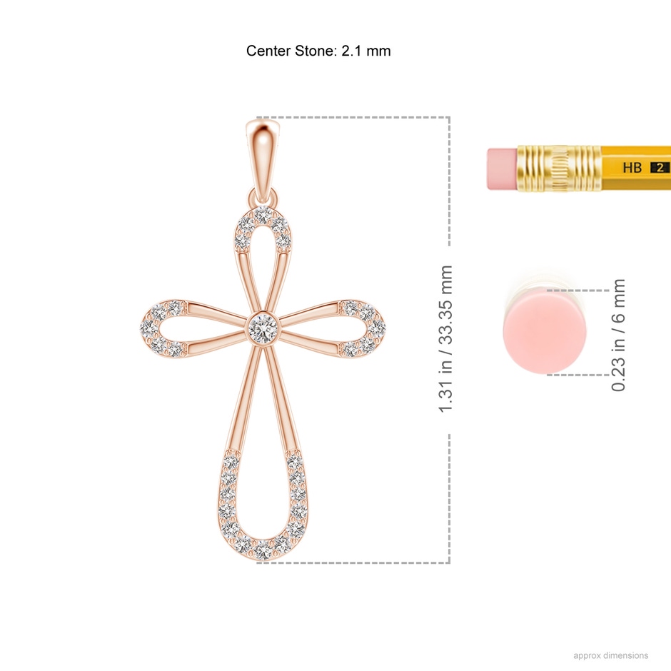 2.1mm IJI1I2 Diamond Infinity Bow Cross Pendant with Bezel-Set Accent in 18K Rose Gold ruler