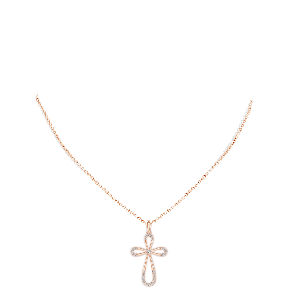 2.1mm IJI1I2 Diamond Infinity Bow Cross Pendant with Bezel-Set Accent in 18K Rose Gold pen