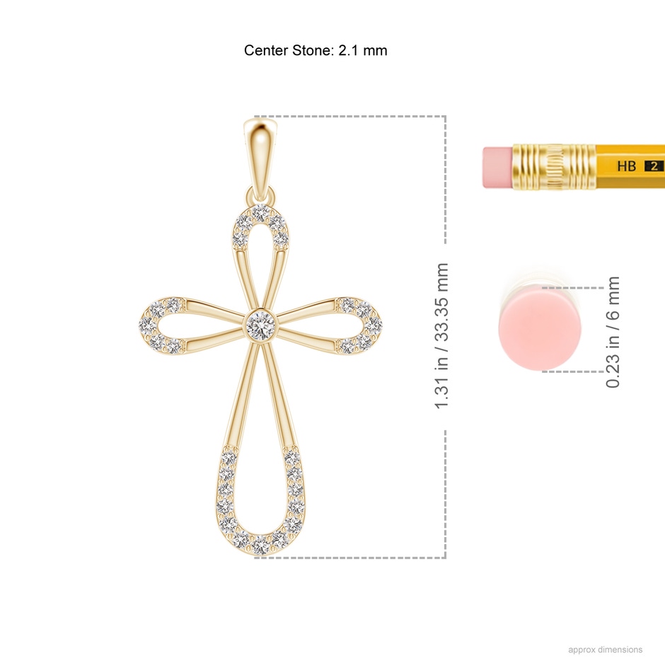 2.1mm IJI1I2 Diamond Infinity Bow Cross Pendant with Bezel-Set Accent in Yellow Gold ruler