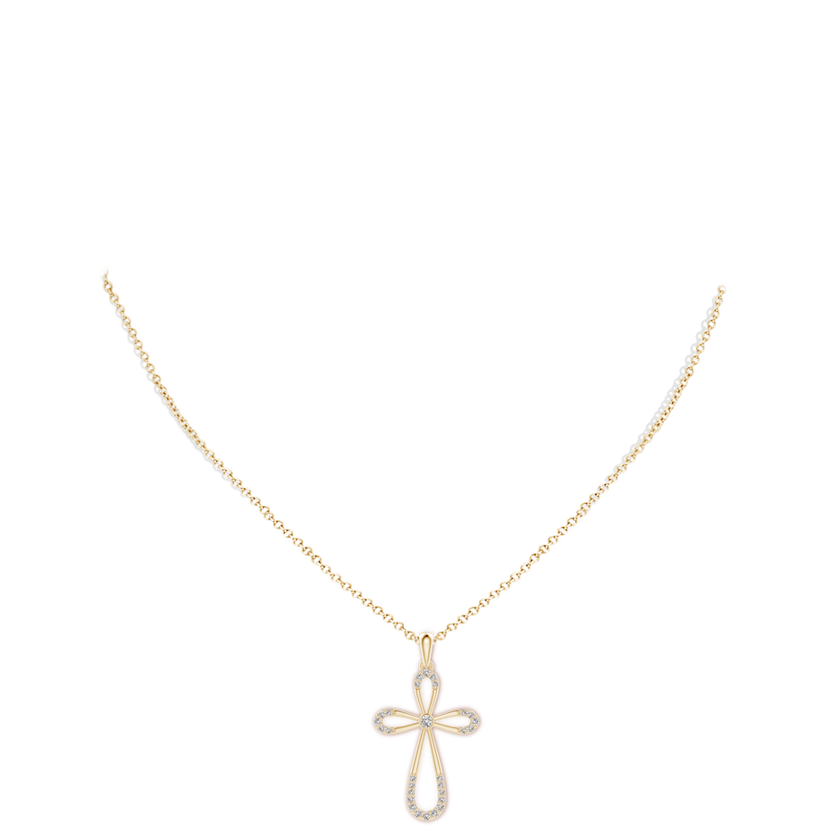 2.1mm IJI1I2 Diamond Infinity Bow Cross Pendant with Bezel-Set Accent in Yellow Gold pen