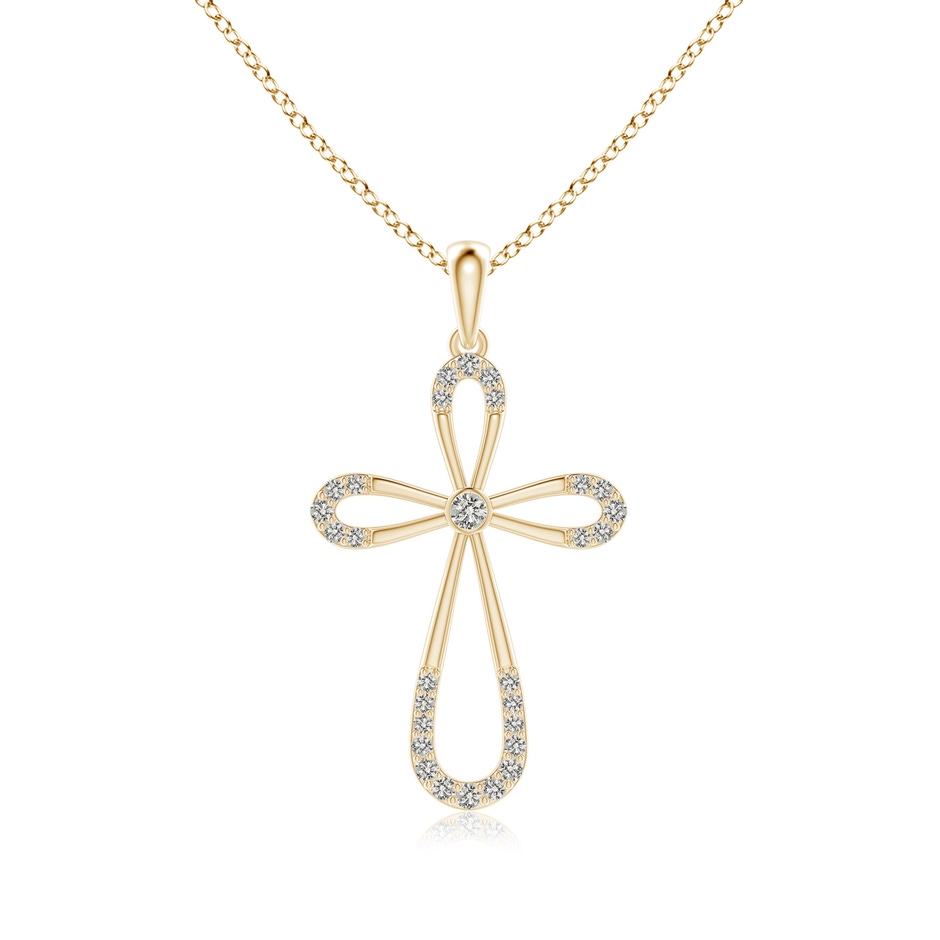 2.1mm KI3 Diamond Infinity Bow Cross Pendant with Bezel-Set Accent in 18K Yellow Gold 