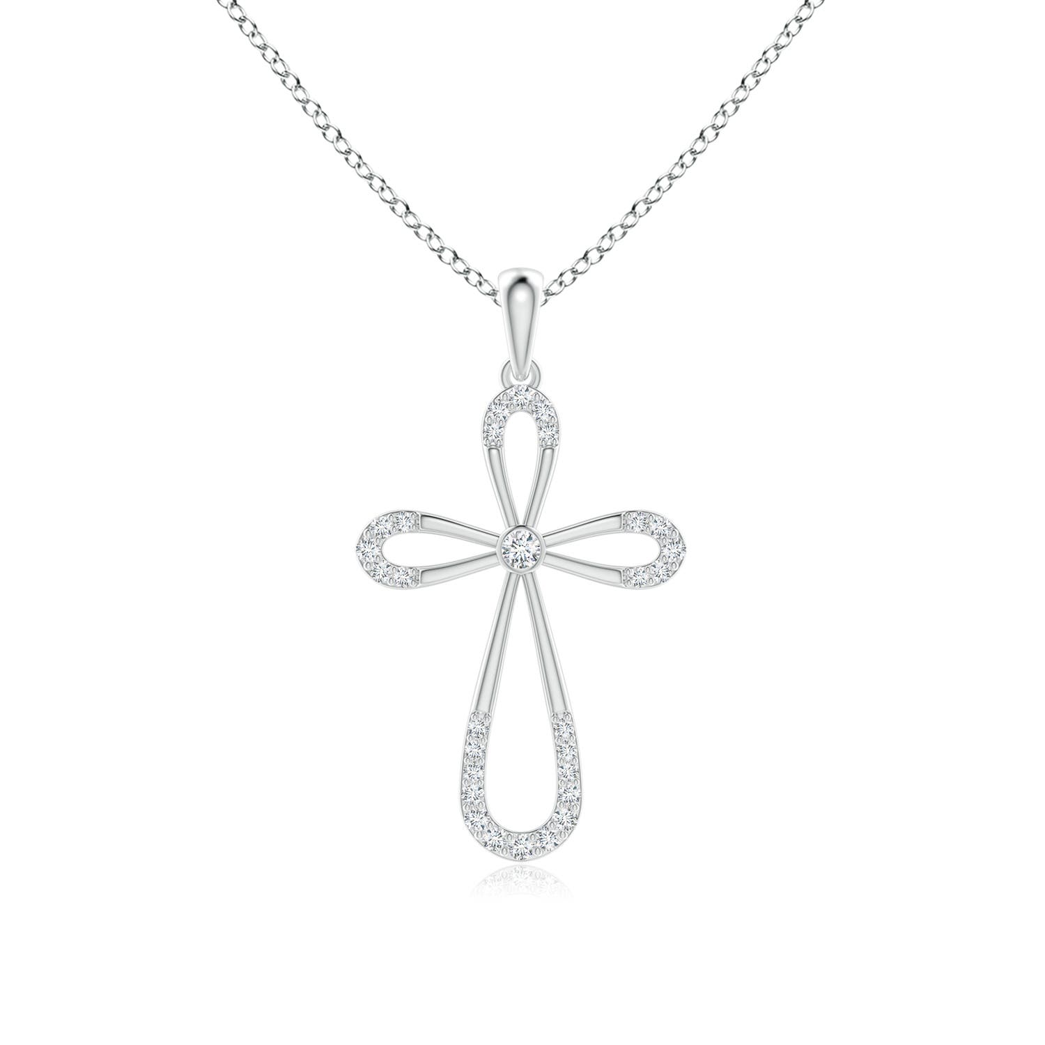 2mm GVS2 Diamond Infinity Bow Cross Pendant with Bezel-Set Accent in 18CT White Gold