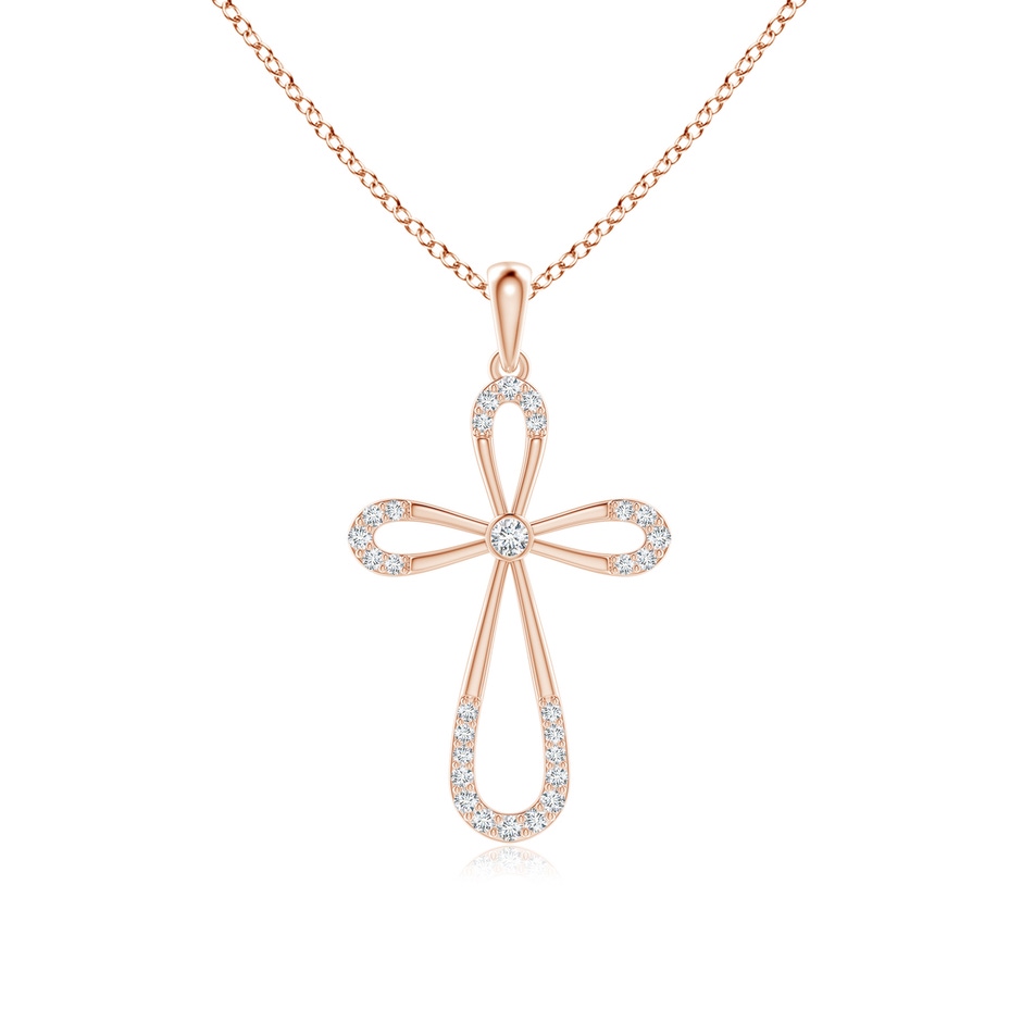 2mm GVS2 Diamond Infinity Bow Cross Pendant with Bezel-Set Accent in Rose Gold 