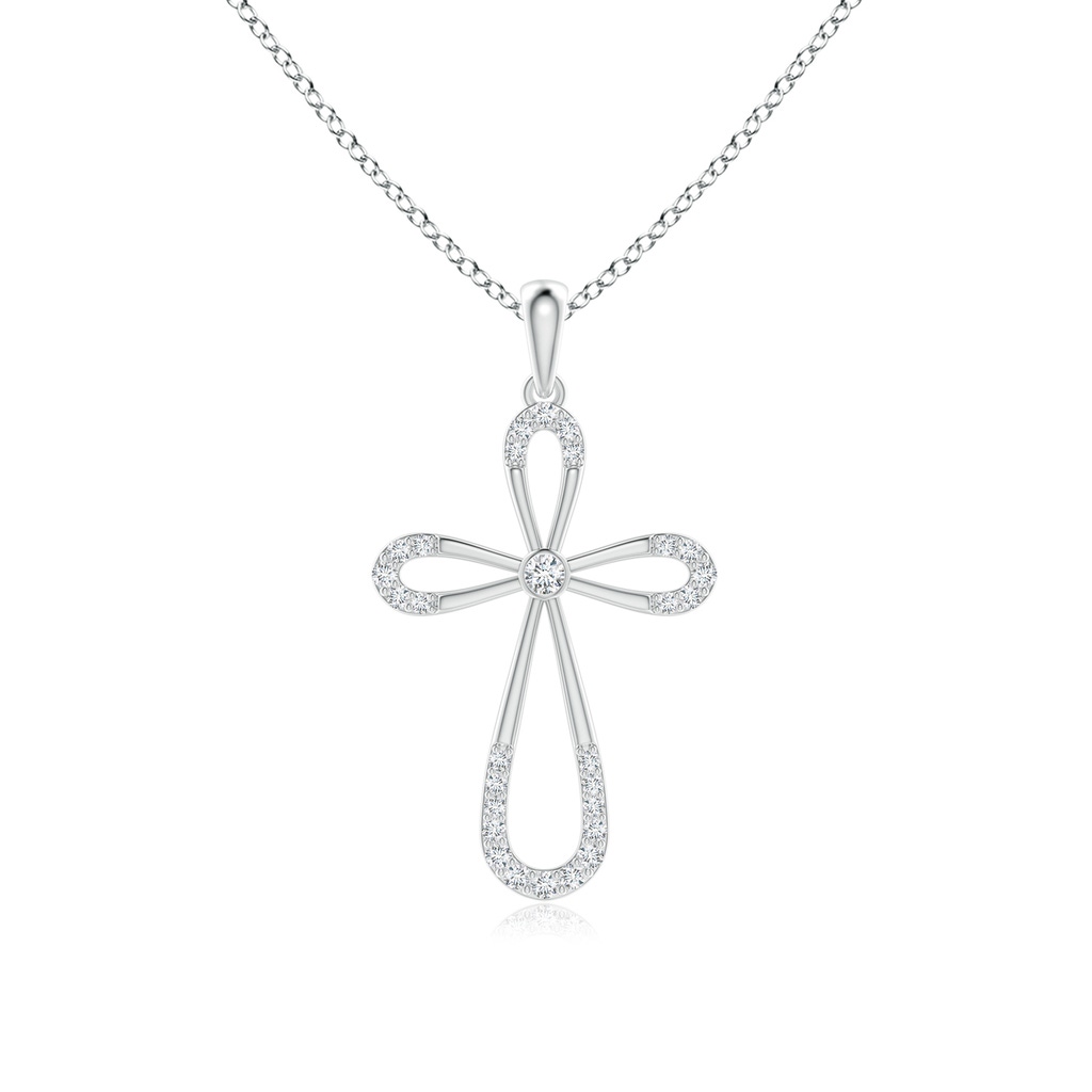 2mm GVS2 Diamond Infinity Bow Cross Pendant with Bezel-Set Accent in White Gold