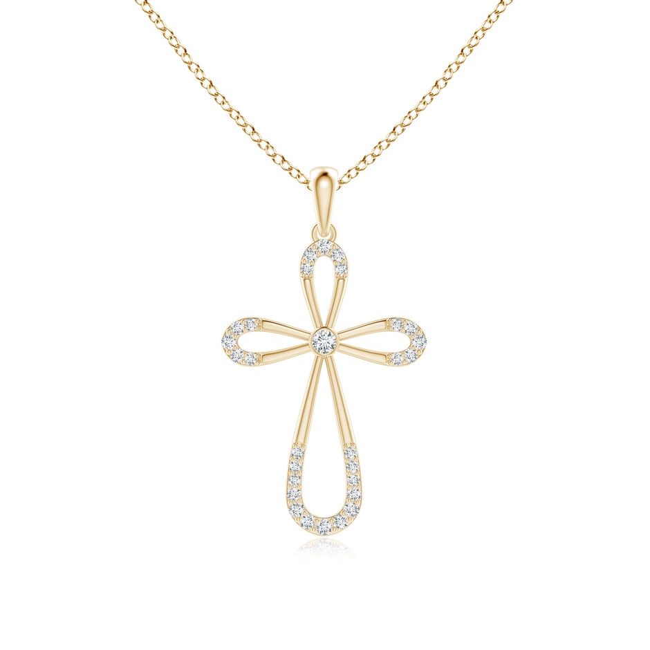 2mm GVS2 Diamond Infinity Bow Cross Pendant with Bezel-Set Accent in Yellow Gold 