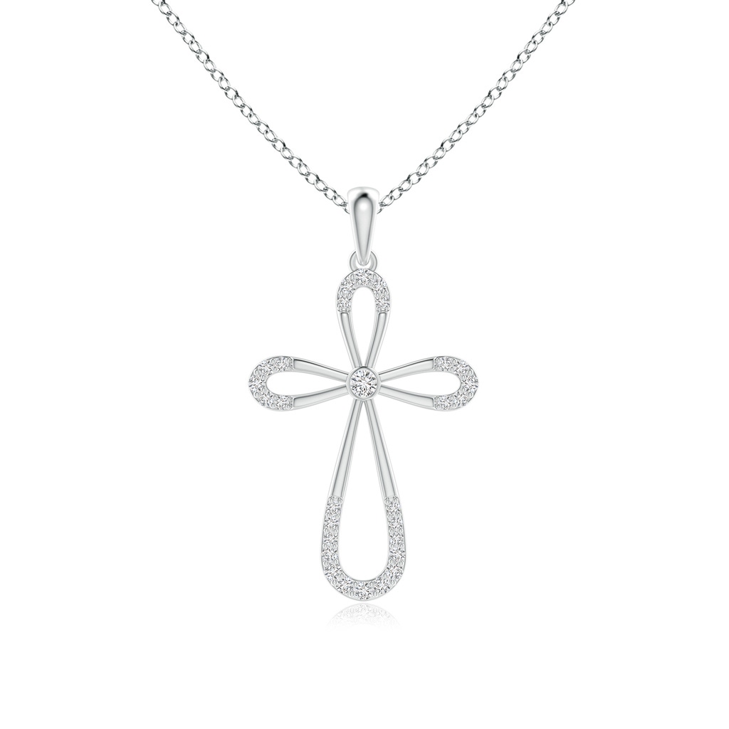 2mm HSI2 Diamond Infinity Bow Cross Pendant with Bezel-Set Accent in 18K White Gold