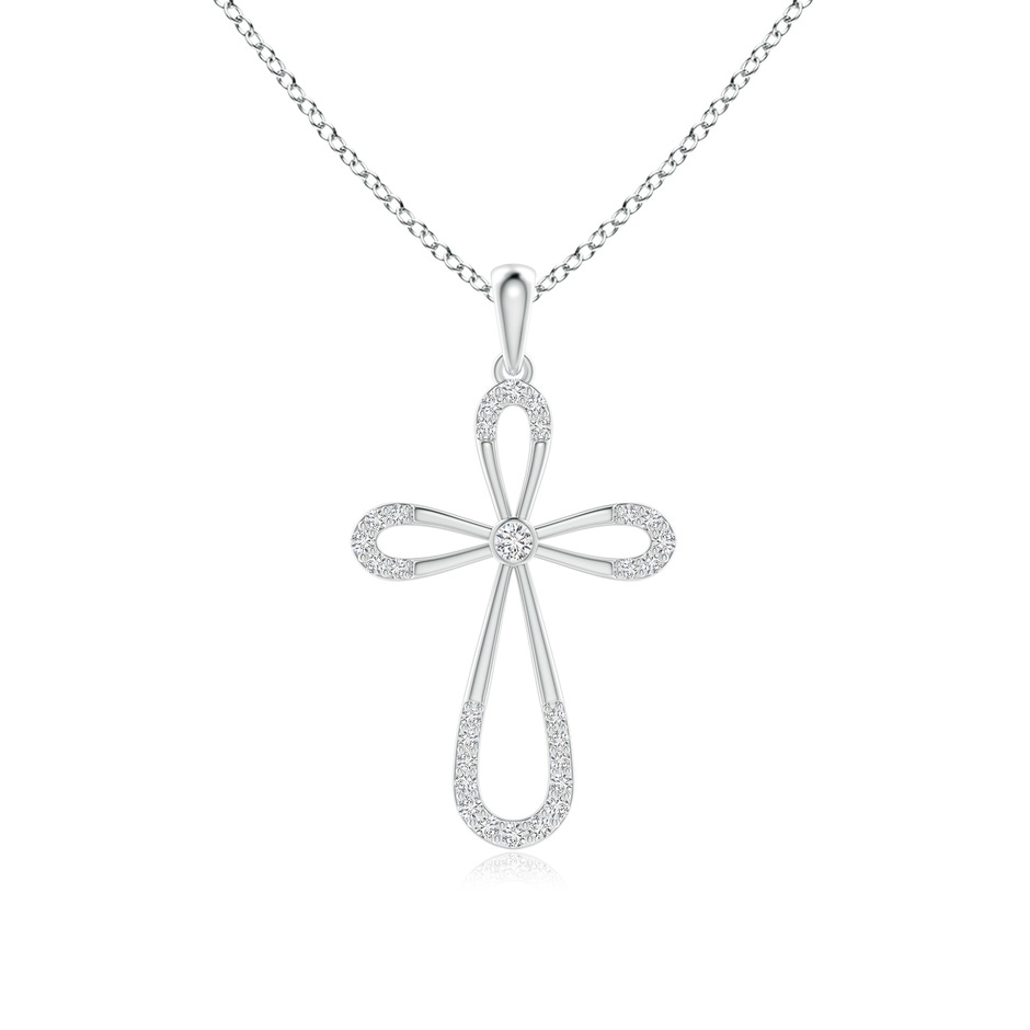 2mm HSI2 Diamond Infinity Bow Cross Pendant with Bezel-Set Accent in 18K White Gold 
