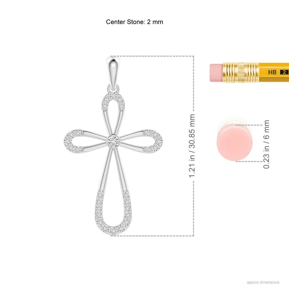 2mm HSI2 Diamond Infinity Bow Cross Pendant with Bezel-Set Accent in 18K White Gold ruler