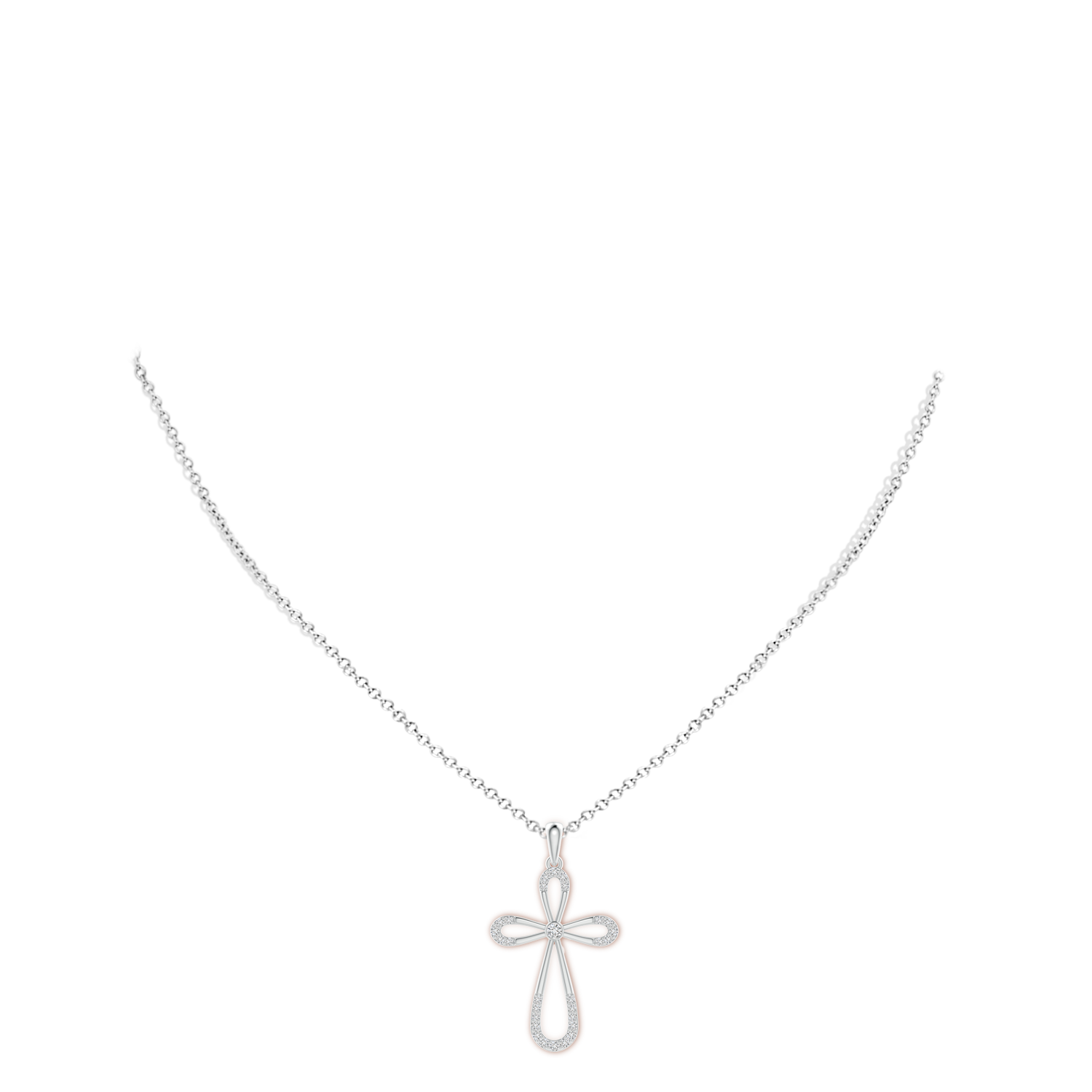 2mm HSI2 Diamond Infinity Bow Cross Pendant with Bezel-Set Accent in 18CT White Gold - body_neck