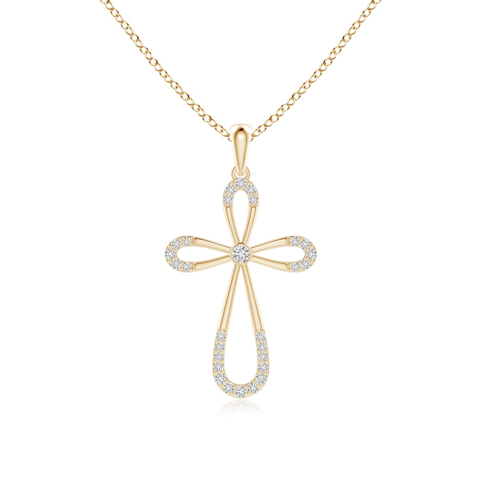 2mm HSI2 Diamond Infinity Bow Cross Pendant with Bezel-Set Accent in 18K Yellow Gold 
