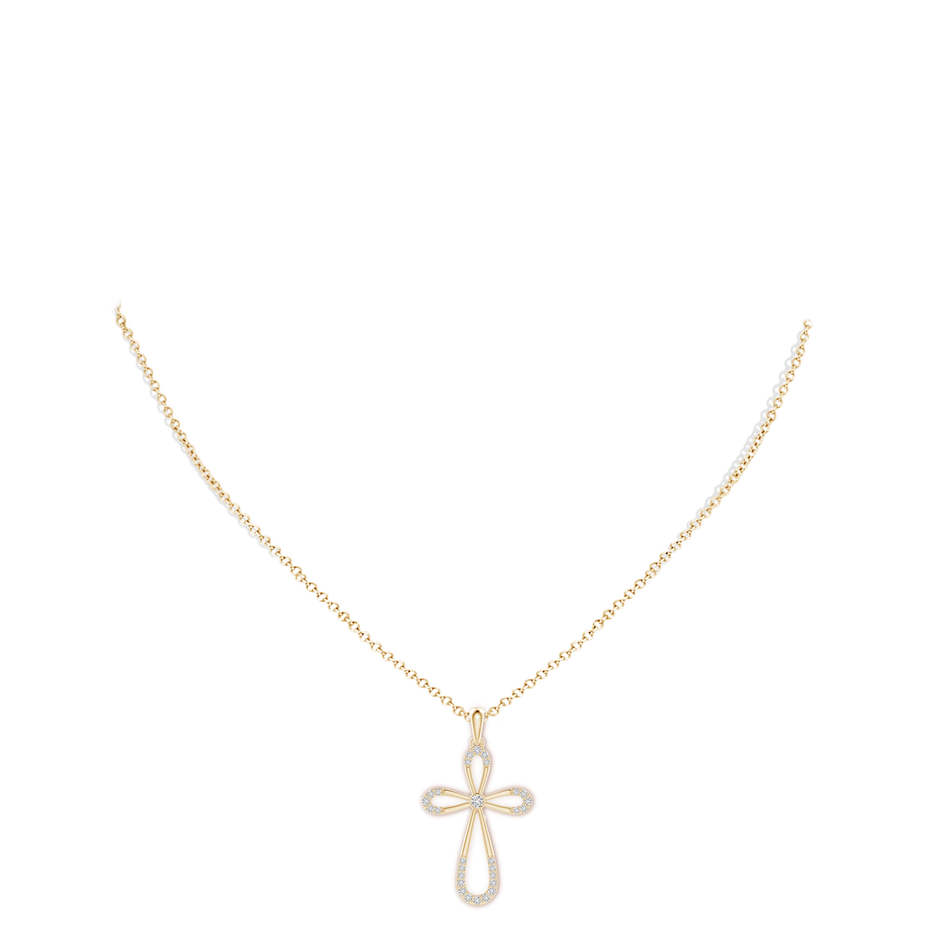 2mm HSI2 Diamond Infinity Bow Cross Pendant with Bezel-Set Accent in 18K Yellow Gold pen