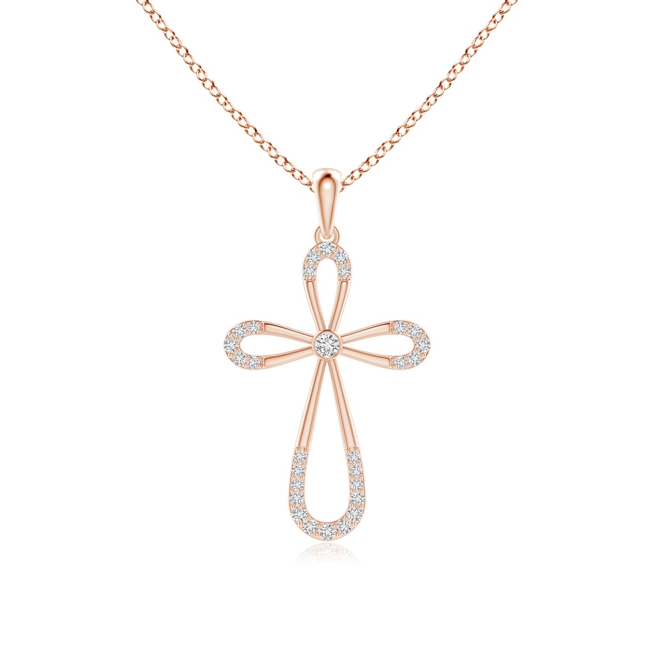 2mm HSI2 Diamond Infinity Bow Cross Pendant with Bezel-Set Accent in Rose Gold 