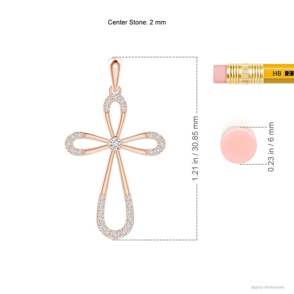 2mm HSI2 Diamond Infinity Bow Cross Pendant with Bezel-Set Accent in Rose Gold ruler