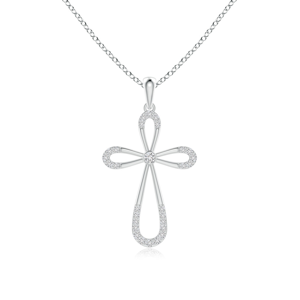 2mm HSI2 Diamond Infinity Bow Cross Pendant with Bezel-Set Accent in White Gold
