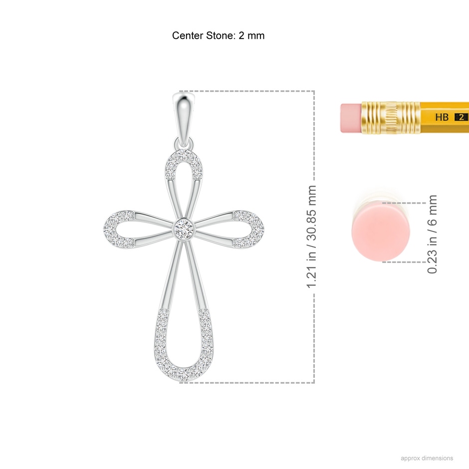 2mm HSI2 Diamond Infinity Bow Cross Pendant with Bezel-Set Accent in White Gold ruler