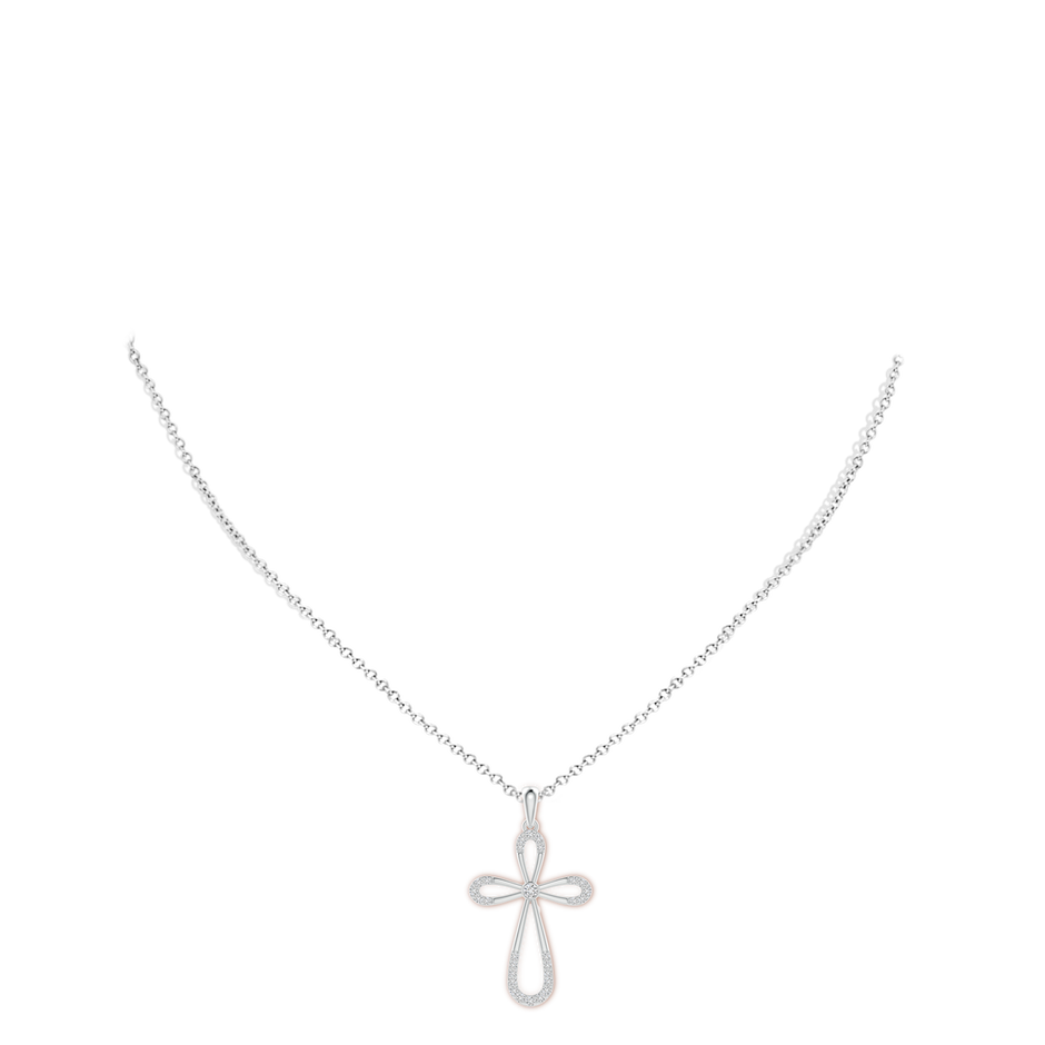 2mm HSI2 Diamond Infinity Bow Cross Pendant with Bezel-Set Accent in White Gold body-neck