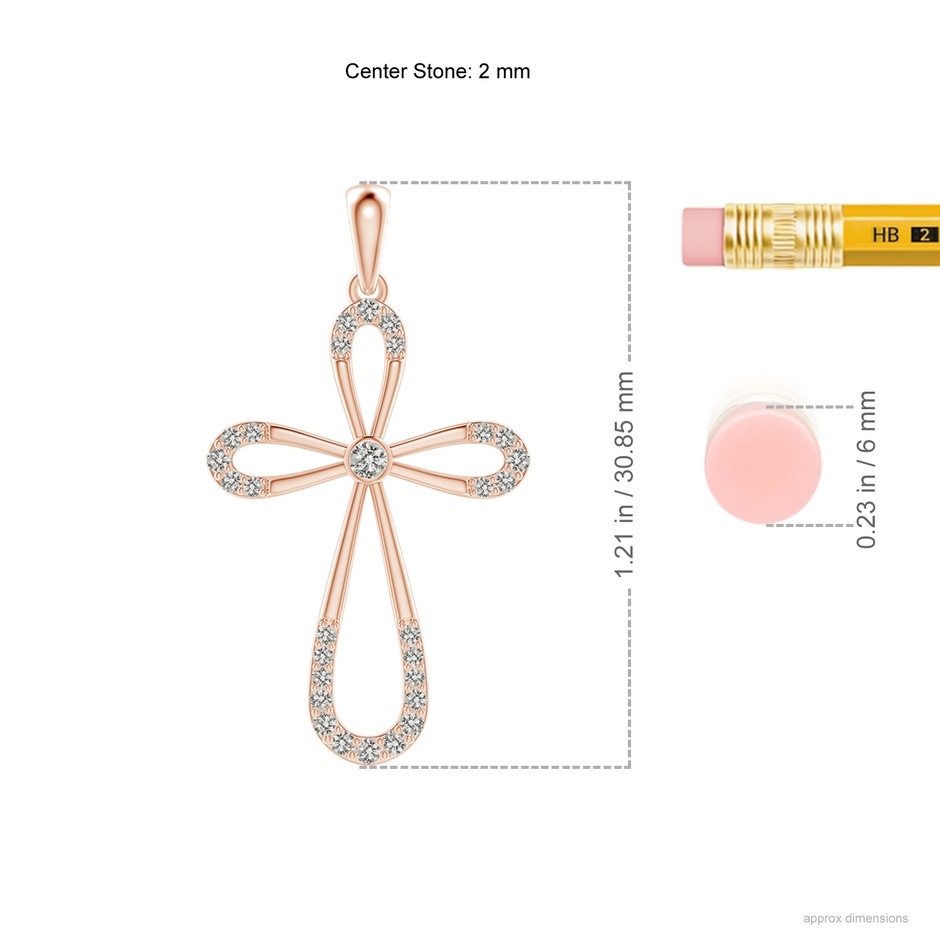 2mm KI3 Diamond Infinity Bow Cross Pendant with Bezel-Set Accent in 18K Rose Gold ruler