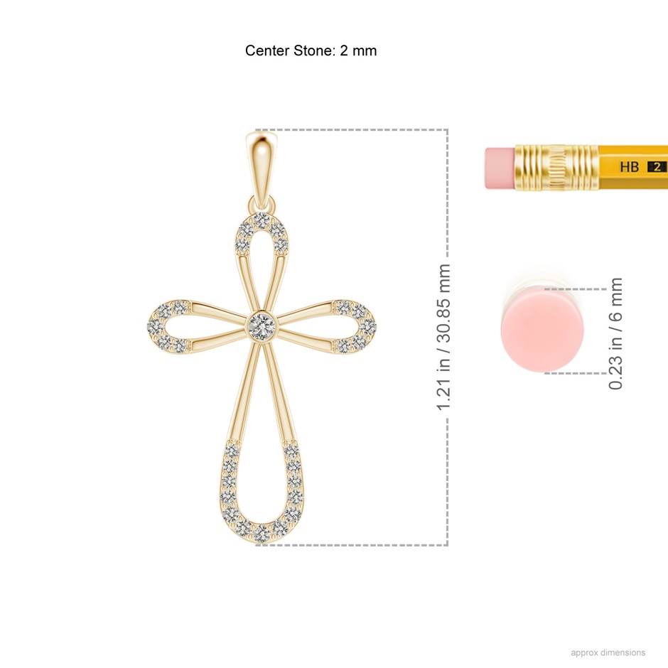 2mm KI3 Diamond Infinity Bow Cross Pendant with Bezel-Set Accent in Yellow Gold ruler